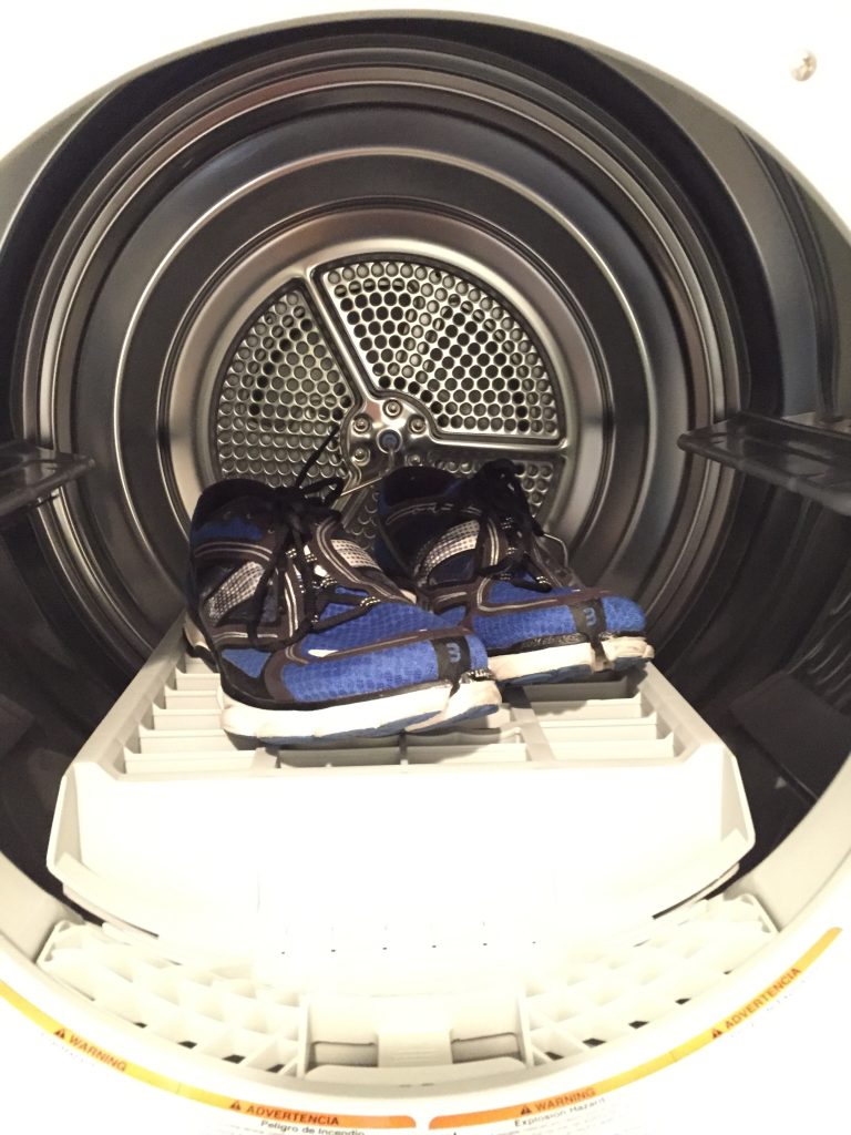 shoes placed inside a dryer