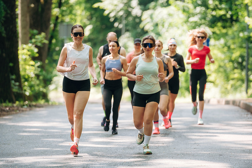 A group of people running a marathon